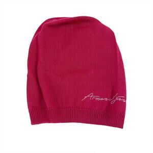 ARMANI JEANS Beanie Fuchsia Studded Logo Wool Made in Italy Womans NEW $100